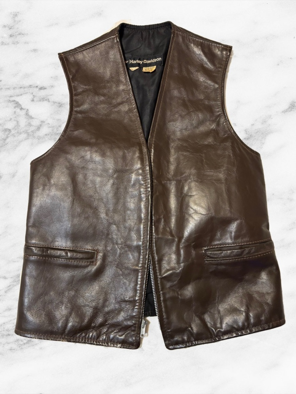 Harley-Davidson Dark Brown Leather Zip-Front Vest